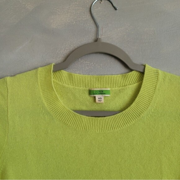 J. CREW Cashmere Crewneck Neon Lime Green Long Sleeve Sweater Sz XS - Picture 7 of 16
